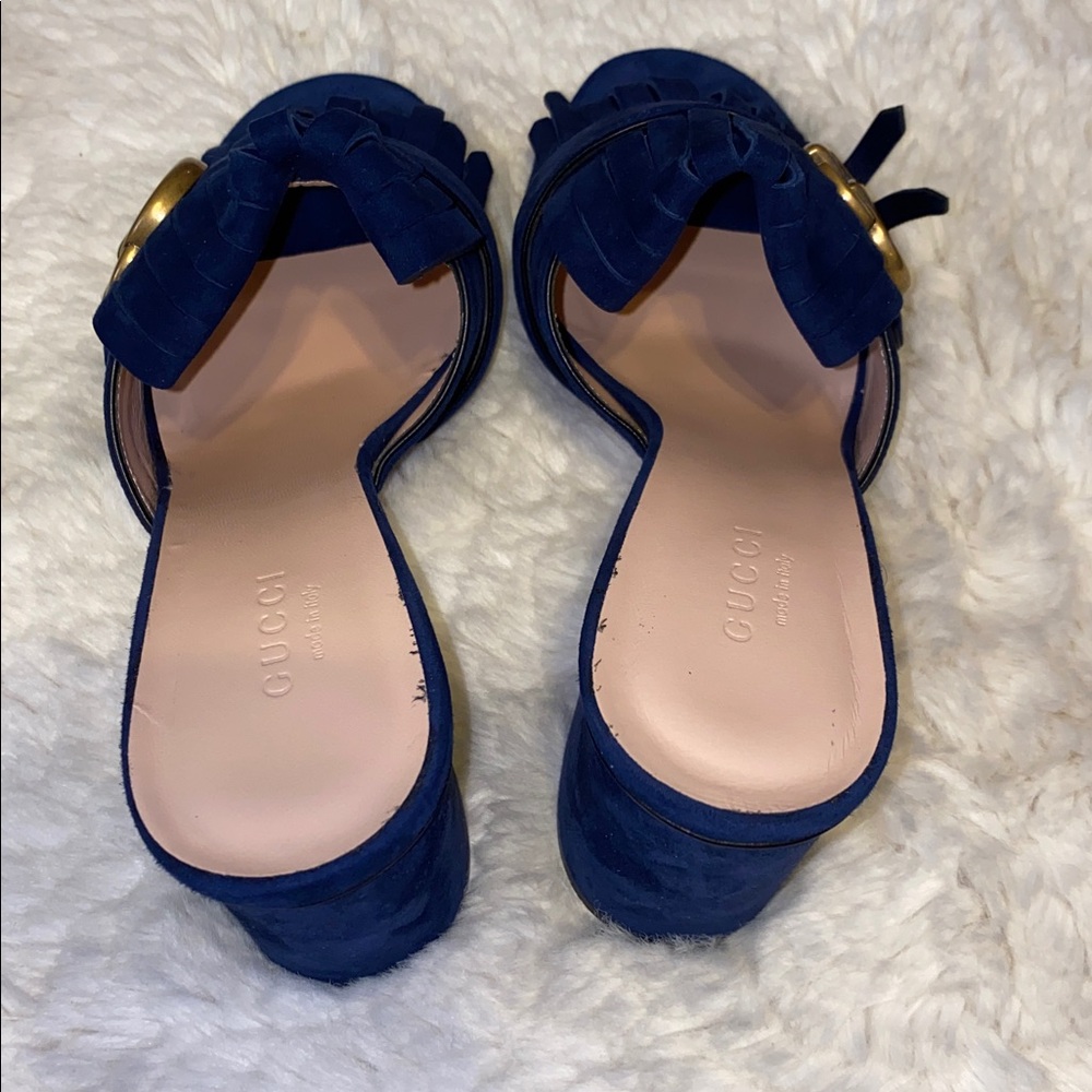 Gucci Women's GG Navy Fringe Sandals - Picture 9 of 11